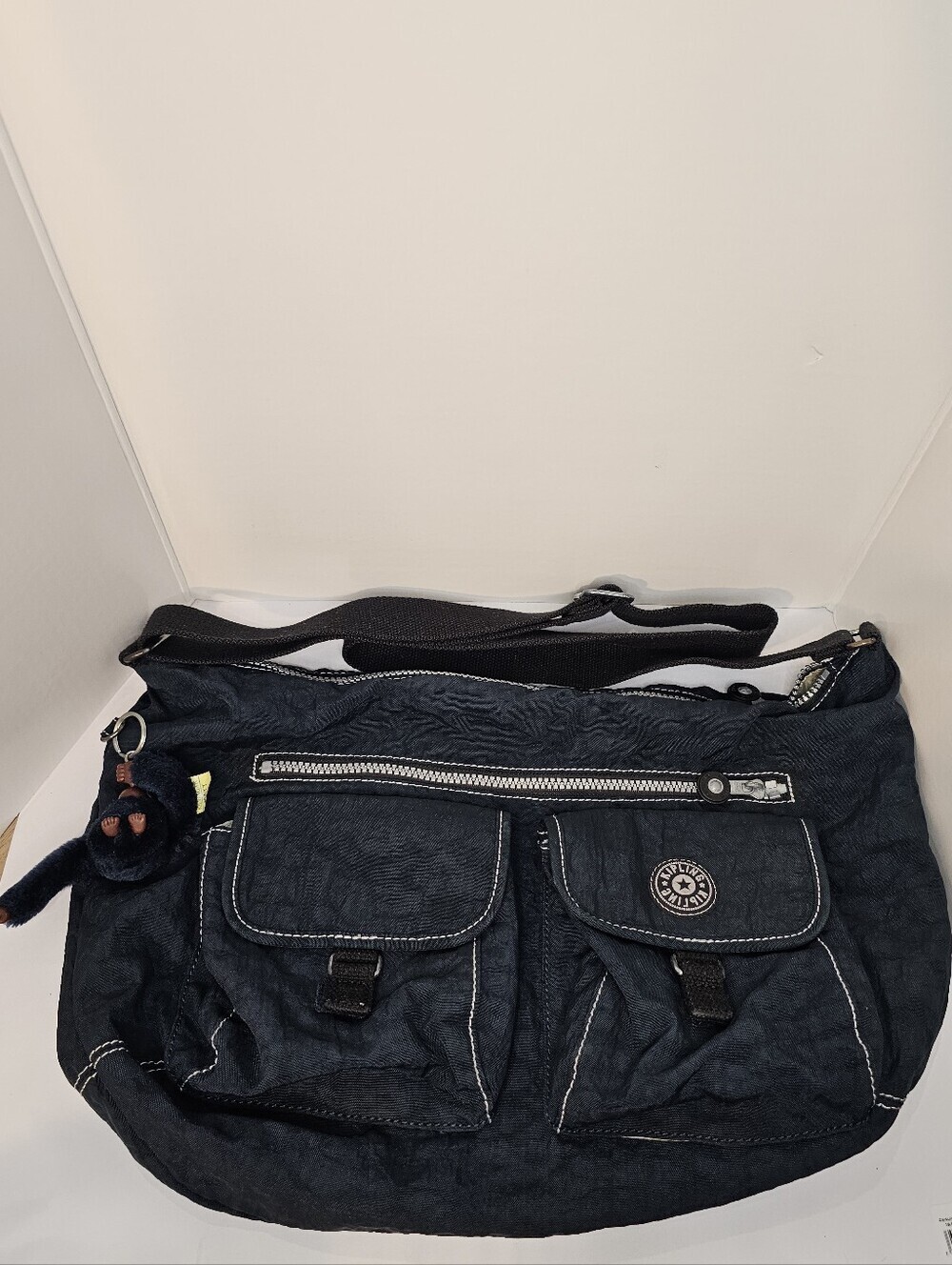Kipling Arkan L Navy Nylon Crossbody Messenger Multipocket Bag with Monkey